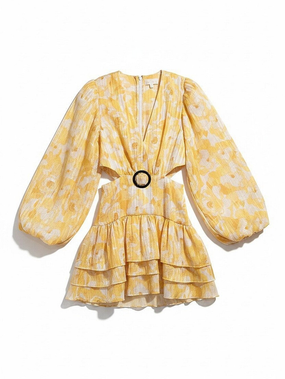 NWT! Ronny Kobo Yellow Long Sleeved Floral Print Dress - Picture 3 of 6